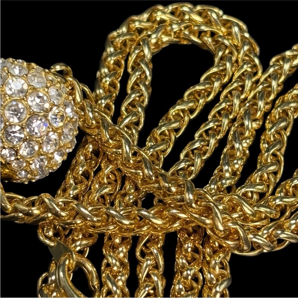 Vintage Joan Rivers Pave' Crystal Ball Necklace Foxtail Chain 30" Long Goldtone - Picture 8 of 16